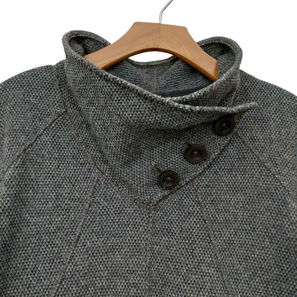 Prana Wool Blend Ebba Sweater Womens Medium Gray Cowl Neck Button Textured Soft - Picture 3 of 12